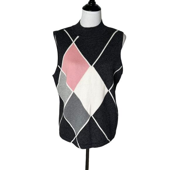 Liz Claiborne Sweaters - Liz Claiborne Sweater Vest Size L Petite‎ Knit Argyle Preppy Golf Granny